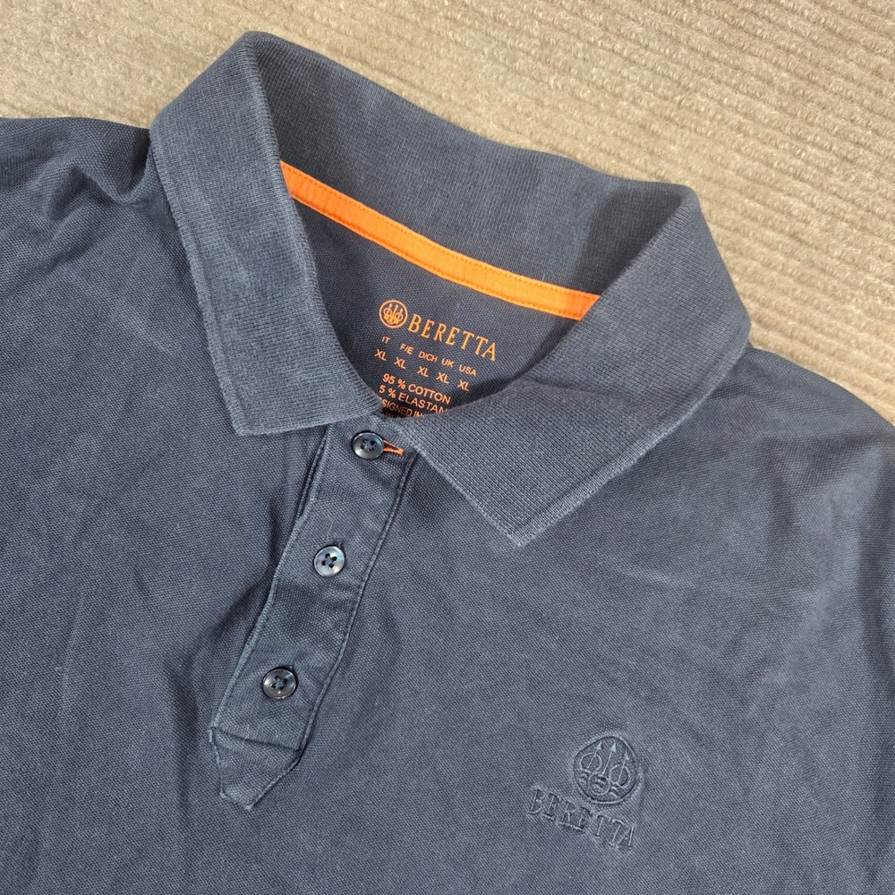Beretta Mens XL Navy Blue Cotton Stretch Pique Logo Short Sleeve Polo Shirt